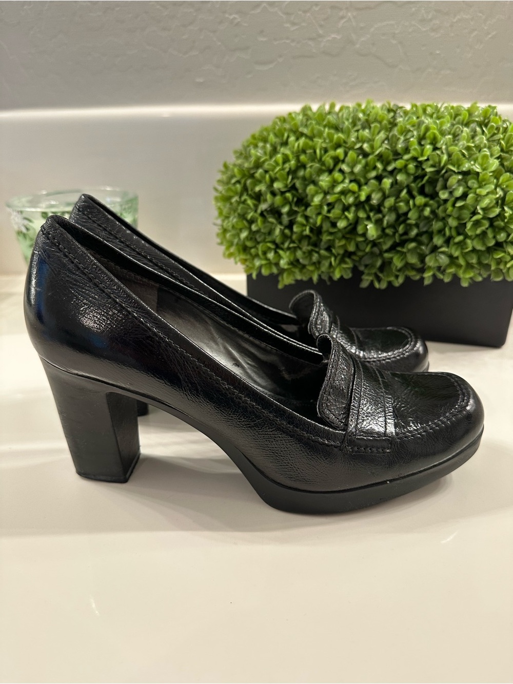 Marc Fisher Black Leather Penny Loafers